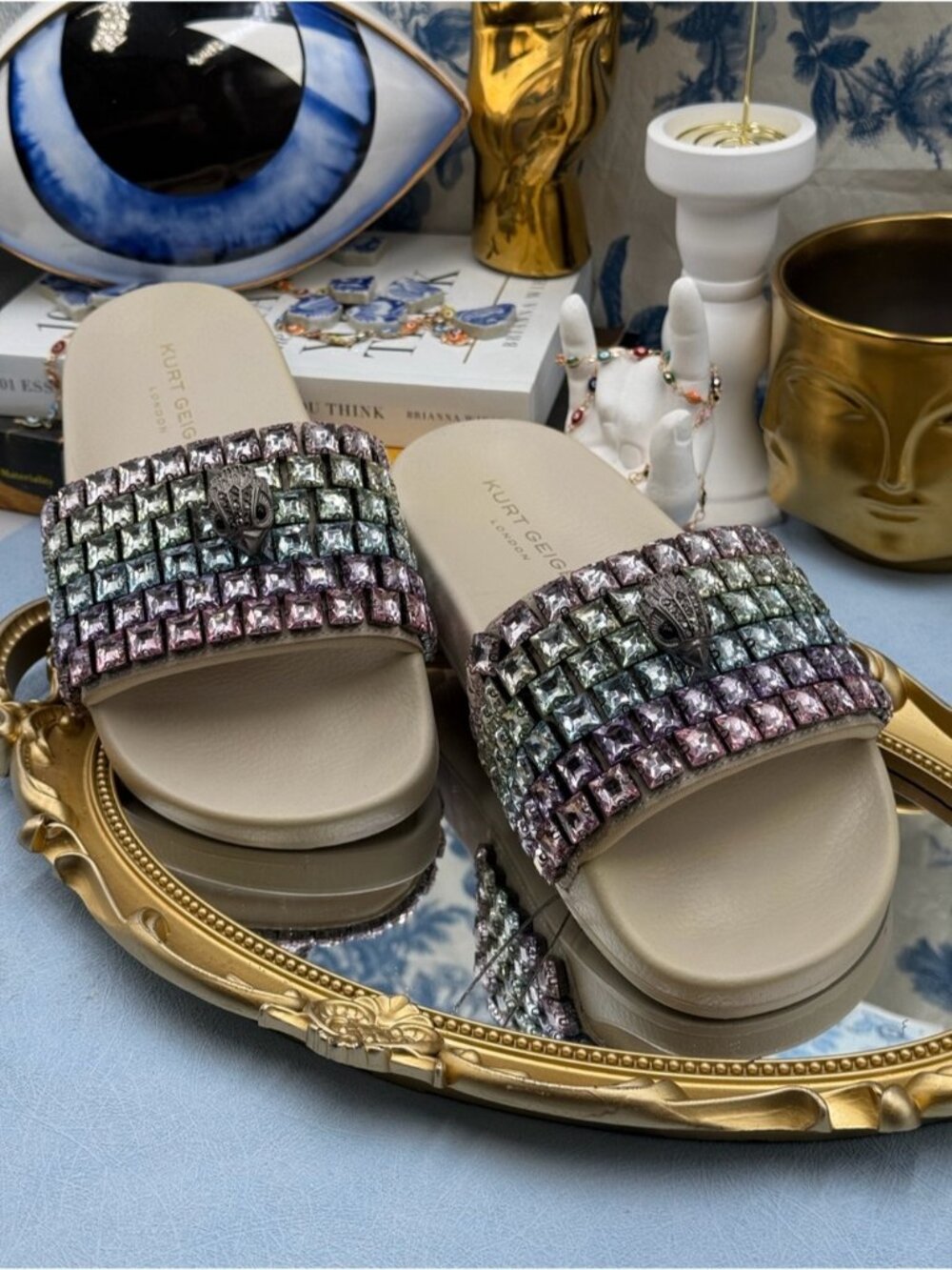 🆕 KURT GEIGER LONDON 🧿 NWOB Meena Eagle Jewel Sandal, Pastel Rainbow - Sz US 6